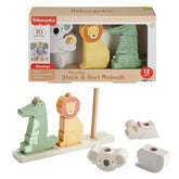 Fisher-Price Wooden Stack & Sort Animals Baby & Toddler Toy, 10 Wood Pieces