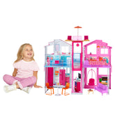 Barbie 3-Story Townhouse Dollhouse With Elevator, Swing Chair, Furniture And Accessories