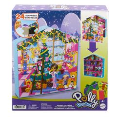 Polly Pocket Dolls And Playset Advent Calendar, Gingerbread House With Dollhouse Furniture, Toy Car, And Holiday Accessories