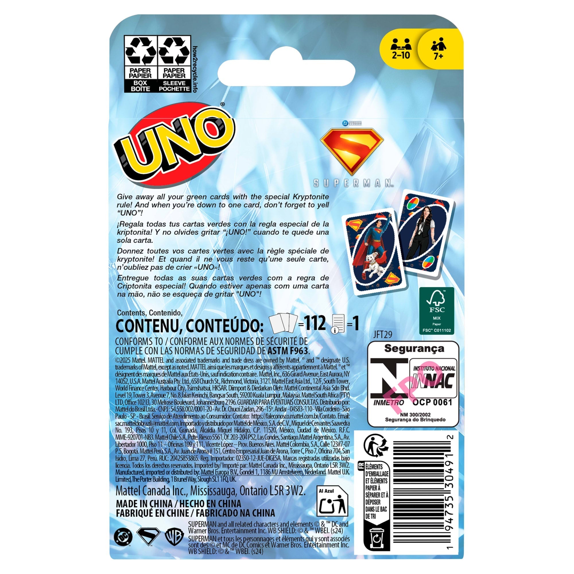 UNO Superman Card Game For Kid, Adult & Family Nights, Toy Collectible Inspired By The Movie
