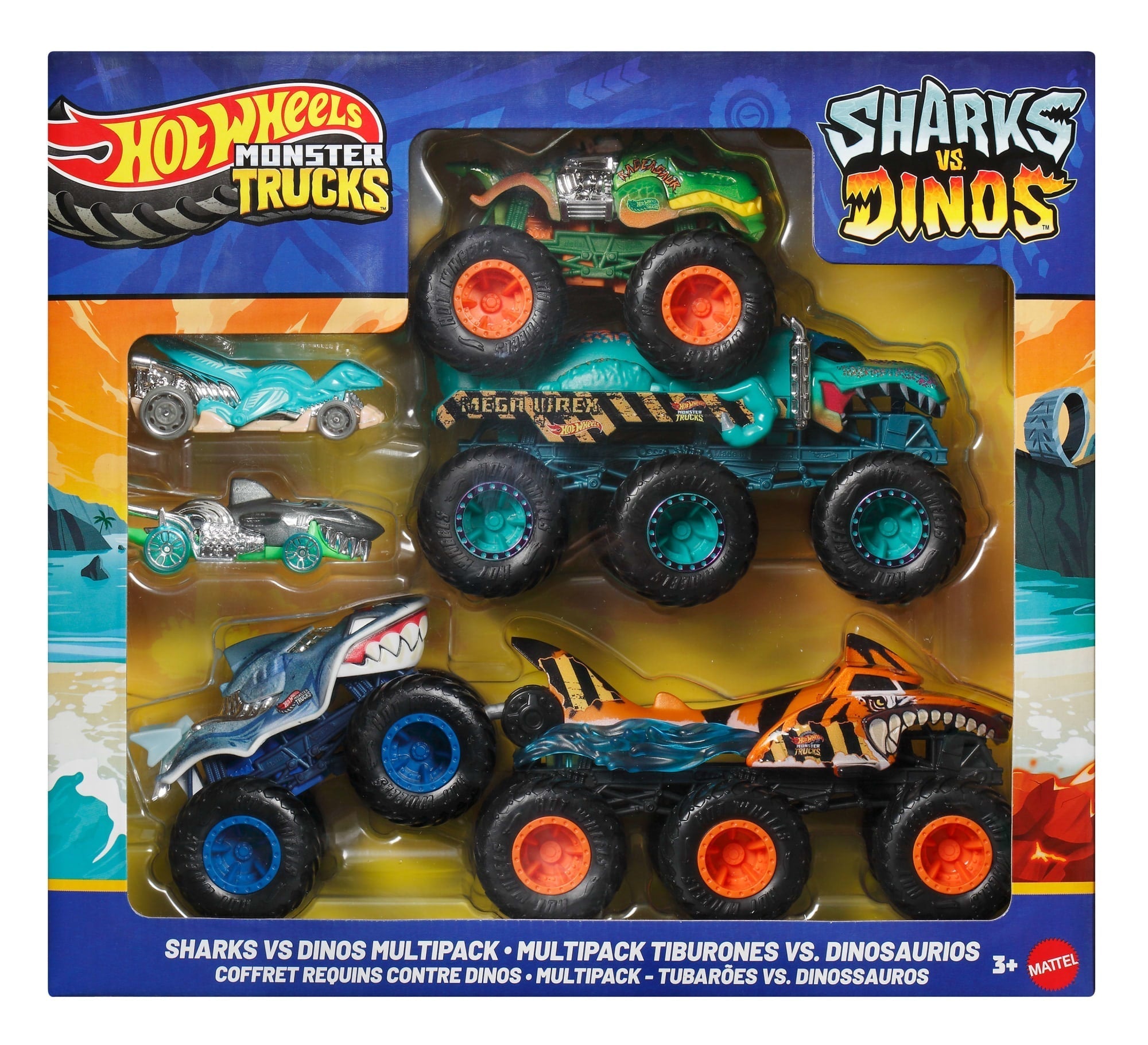 Hot Wheels Monster Trucks Vehículo de Juguete Shark vs Dino Multipack