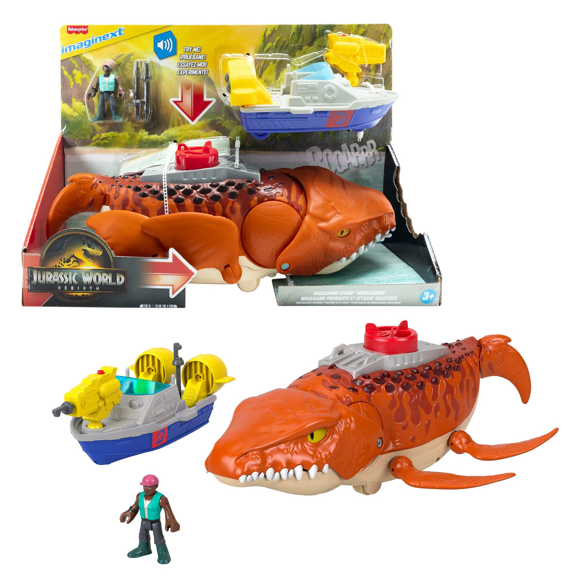 Fisher-Price Imaginext Jurassic World Rebirth Aquachomp Chase Mosasaurus Dinosaur Toy Playset