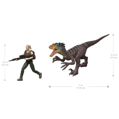 Jurassic World Rebirth Zora Bennett & Velociraptor Figures Pack, Movie Authentic 3.75 Inch Scale