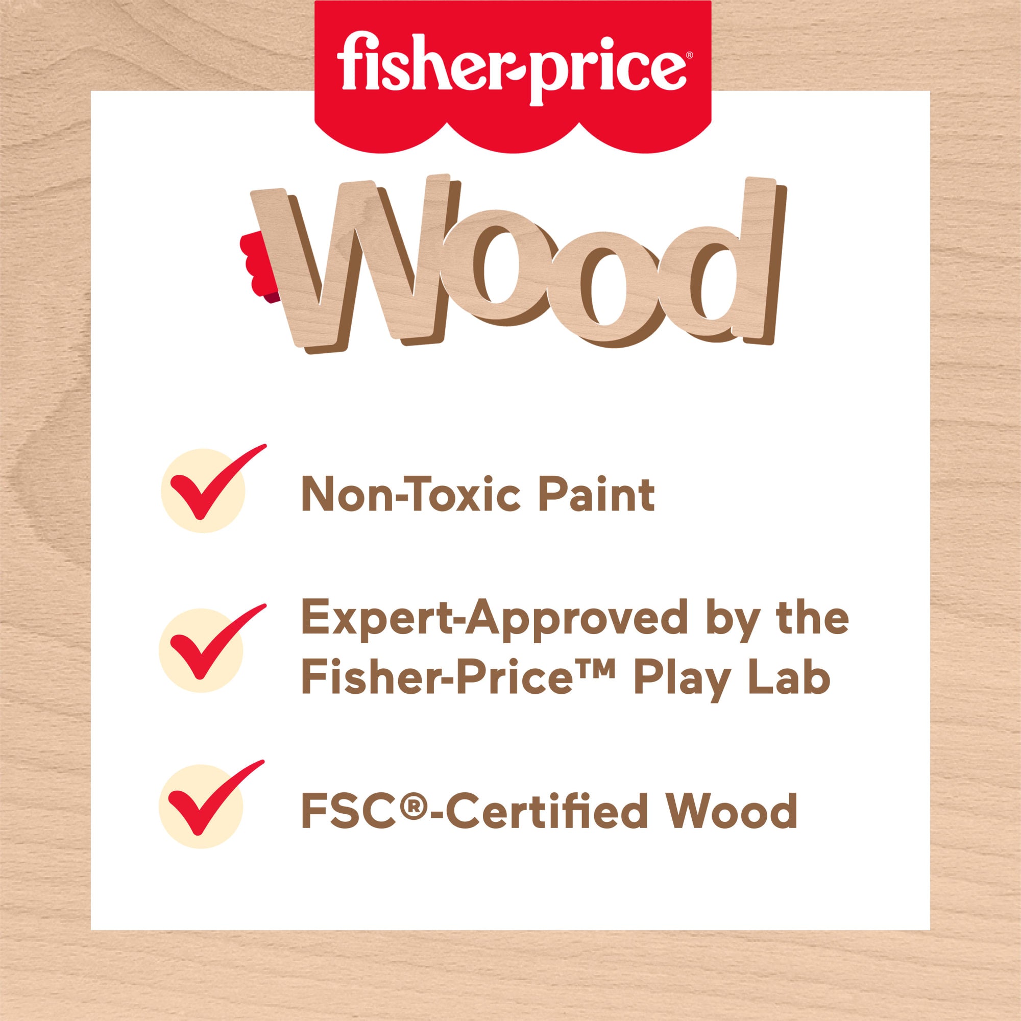 Fisher-Price Wooden Push-Along Bunny Toy Vehicle For Baby Crawling Play. 1 Wood Piece