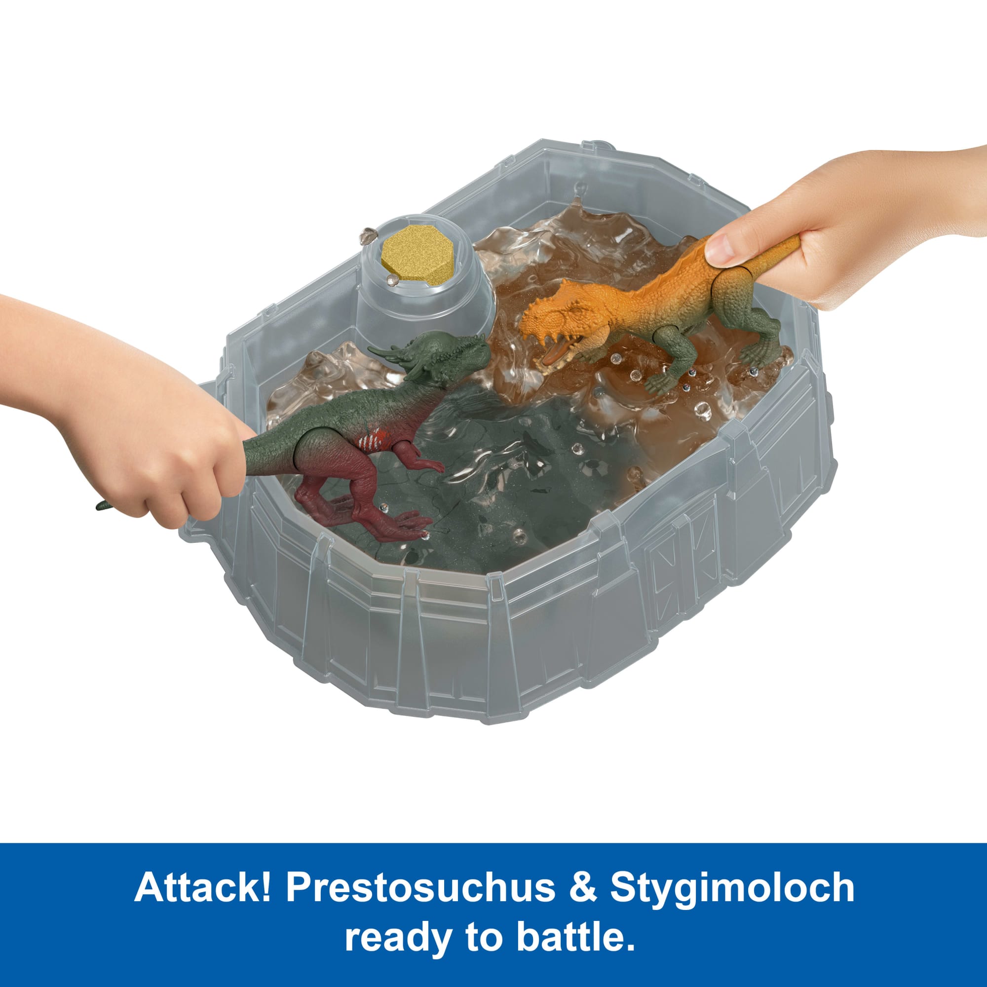 Jurassic World Dino Reveal 2 Dinosaur Toys in Battle Arena, Warm Water Changes Decoration