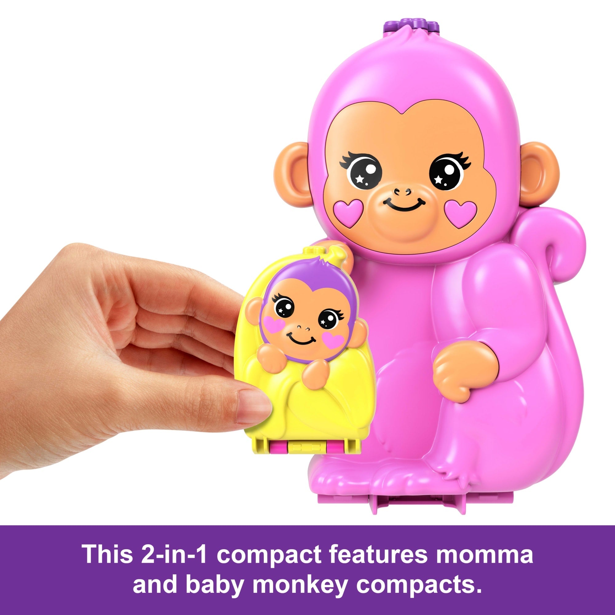 Polly Pocket Momma Monkey & Baby Playset With 2 Micro Dolls, Pets & 13 Accessories, 2-in-1 Purse & Toy