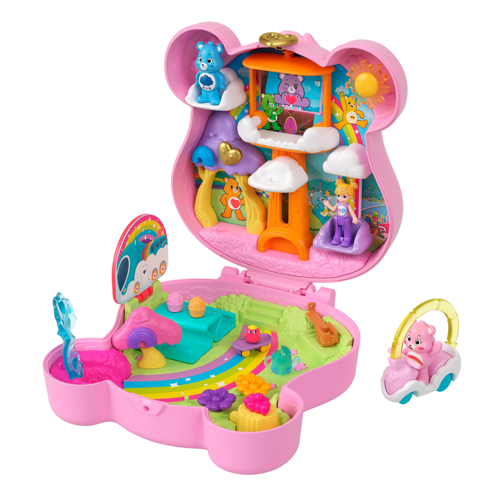 Polly Pocket X Care Bears Dolls & Playset With Toy Car And Themed Accessories, Compact Travel Toy