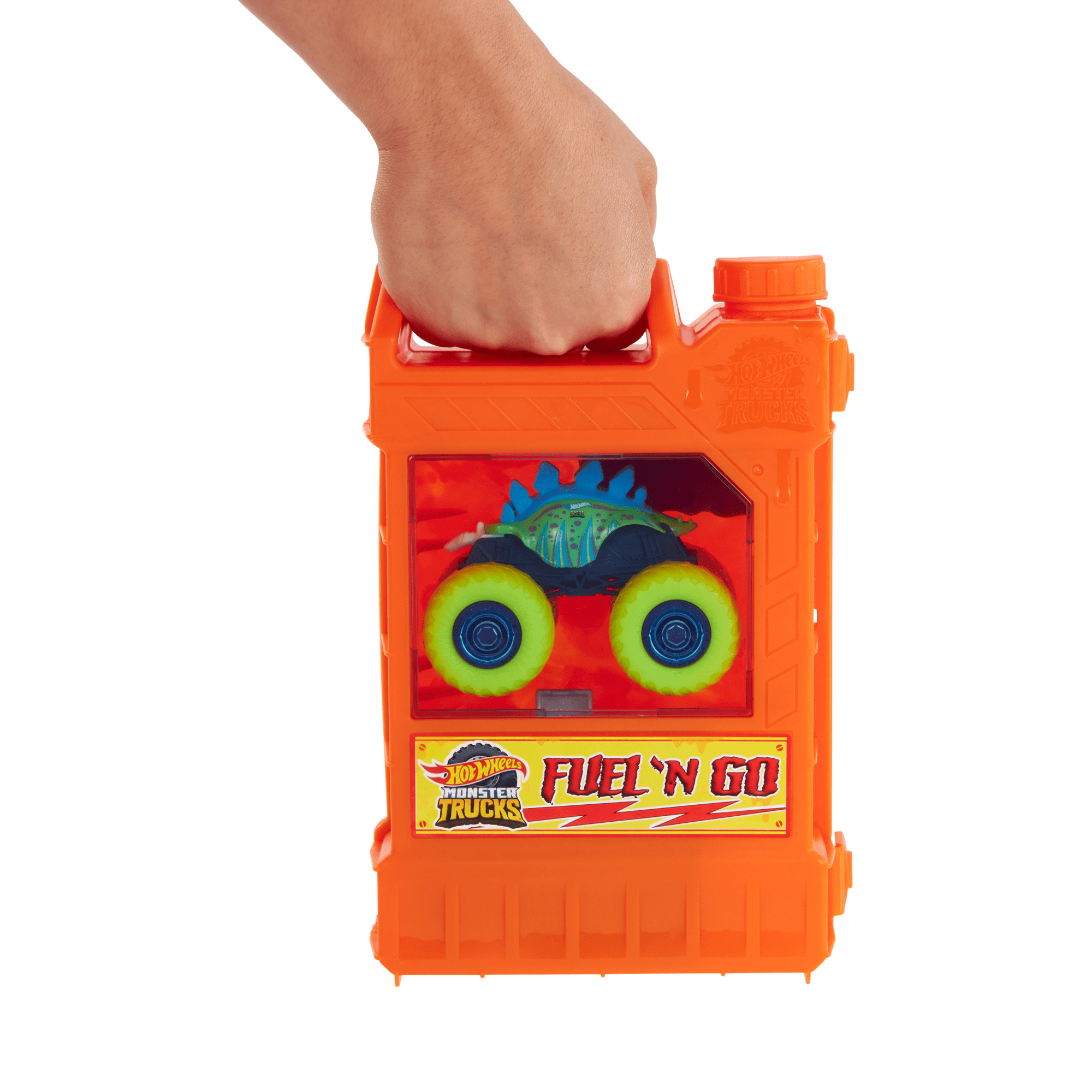 Hot Wheels Monster Trucks Fuel N’ Go Playset With 1:64 Scale Motosaurus Toy Truck & 2 Crushed Cars