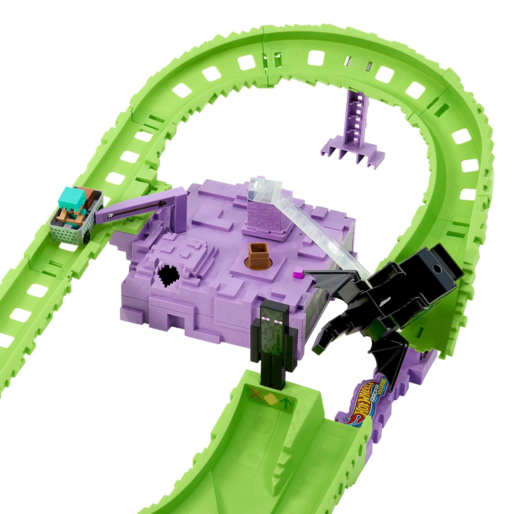 Hot Wheels Racerverse Minecraft Track Set & Die-Cast Diamond Armor Steve [Walmart Exclusive]