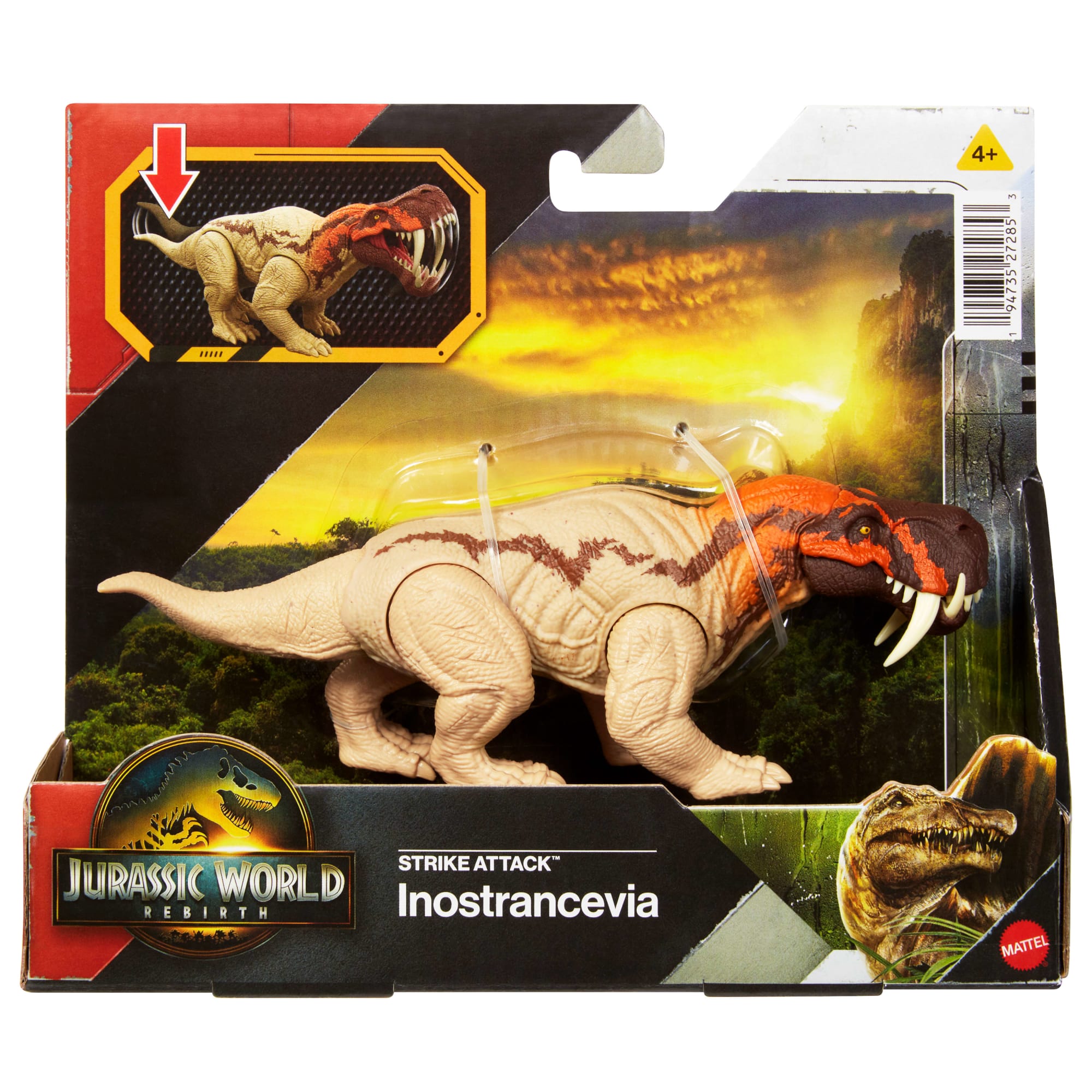 Jurassic World Rebirth Strike Attack Inostrancevia Dinosaur Toy With Single Strike Action, Authentic Posable Design