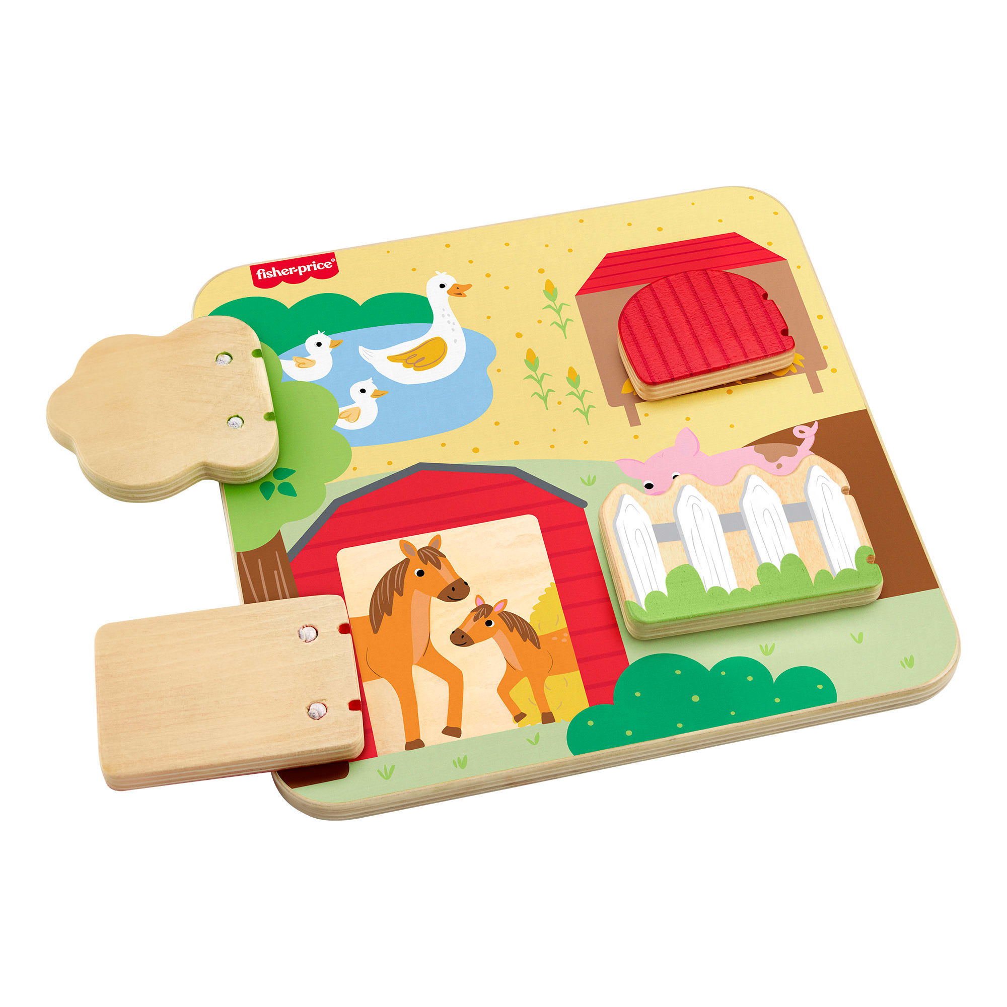 Fisher-Price Wooden Farm Animal Board Busy Activity Toy For Baby & Toddler, 1 Wood Piece