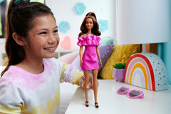 Barbie Fashionistas Doll #217 With Brown Wavy Hair & Pink Dress, 65Th Anniversary