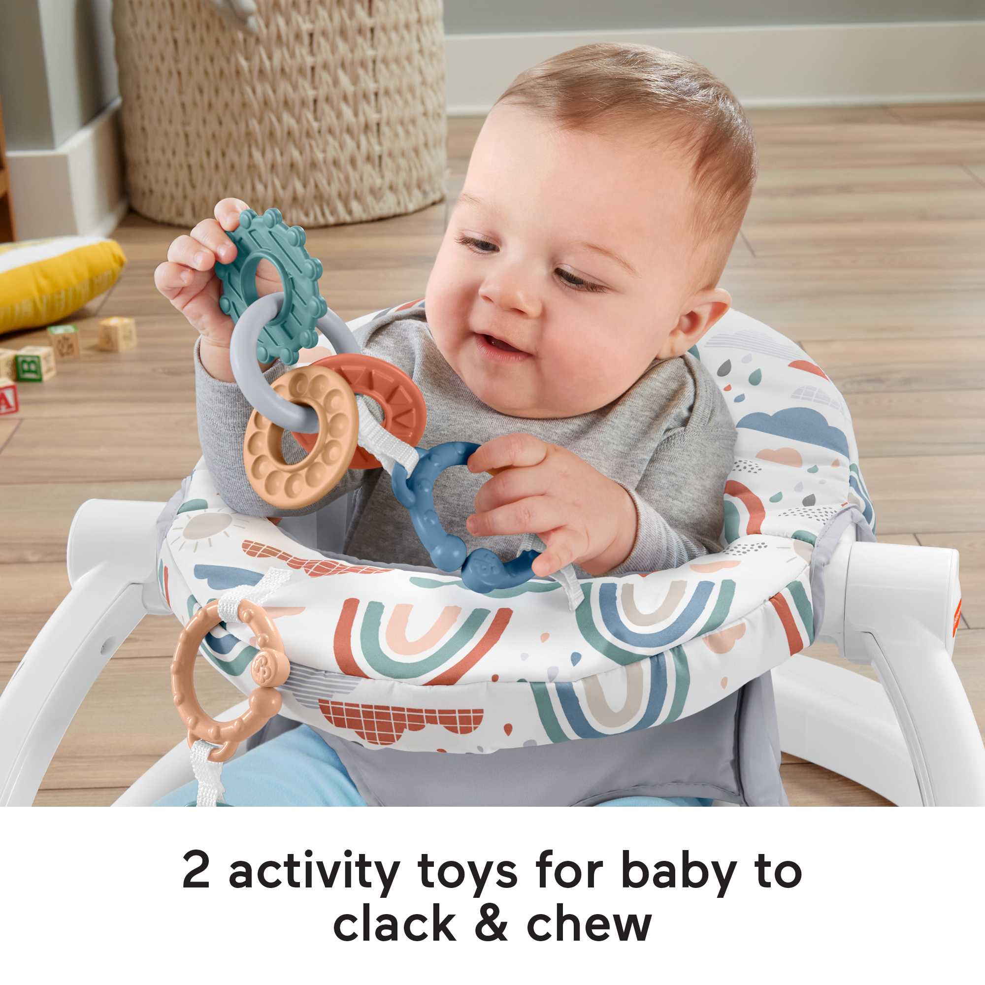 Fisher-Price Sit-Me-Up Floor Seat Portable Baby Chair With Toys, Rainbow Showers