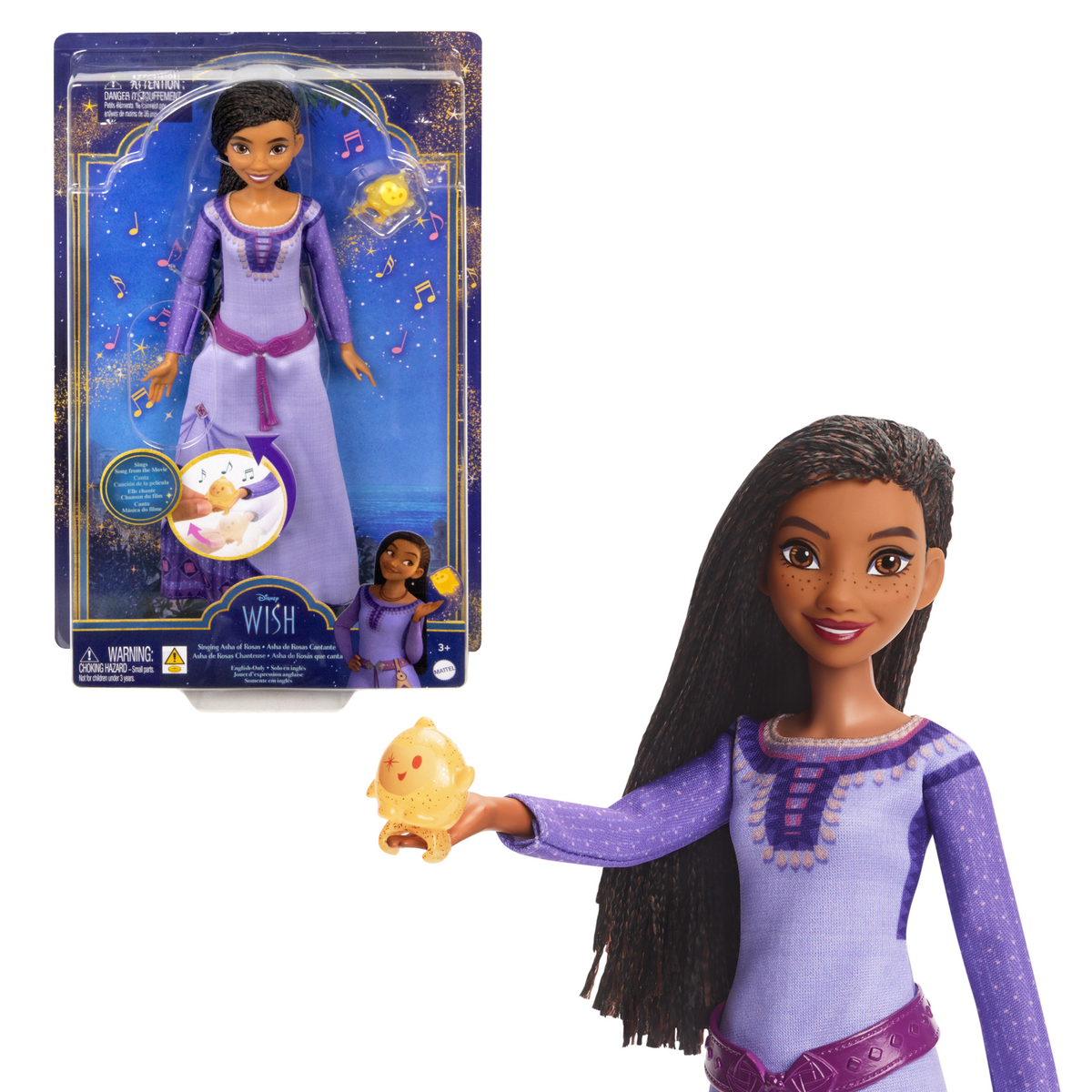 Disney's Wish Singing Asha Of Rosas Fashion Doll & Star Figure, Posable With Removable Outfit (English)