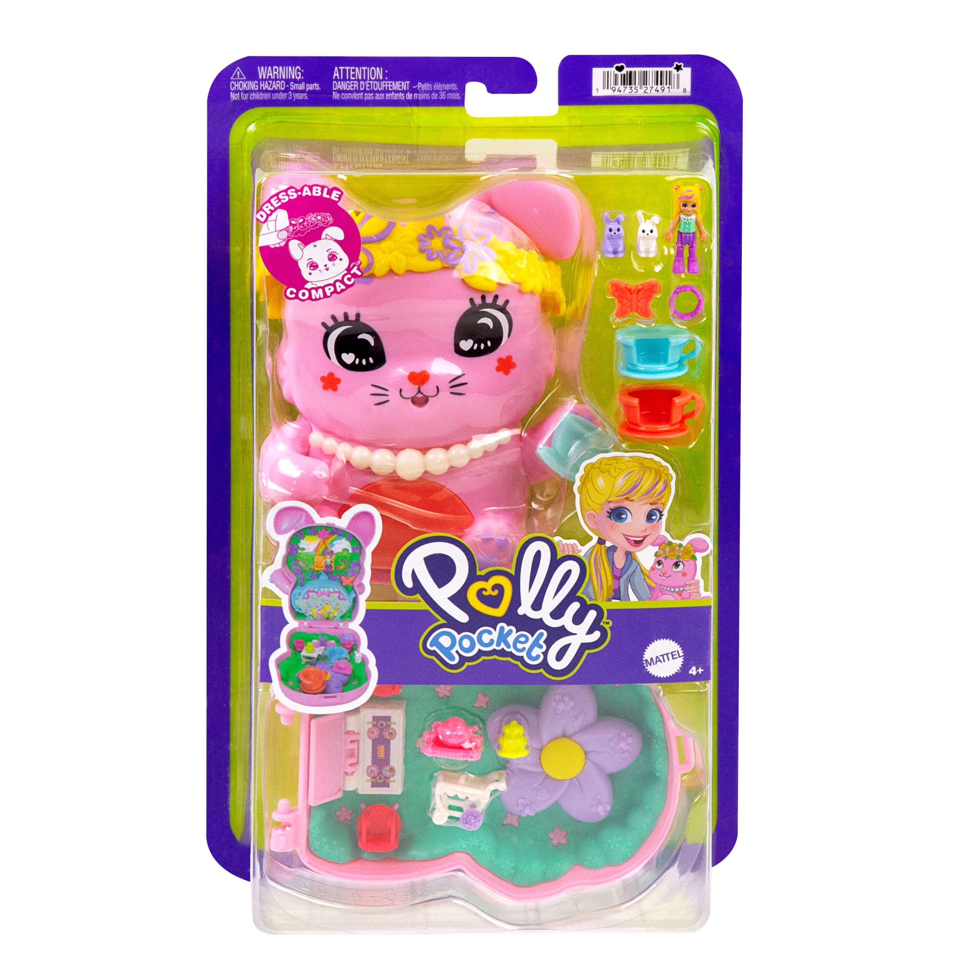 Polly Pocket Tea Party Bunny Compact Playset With 1 Micro Doll And Pet Bunnies, Travel Toy With Styling Accessories