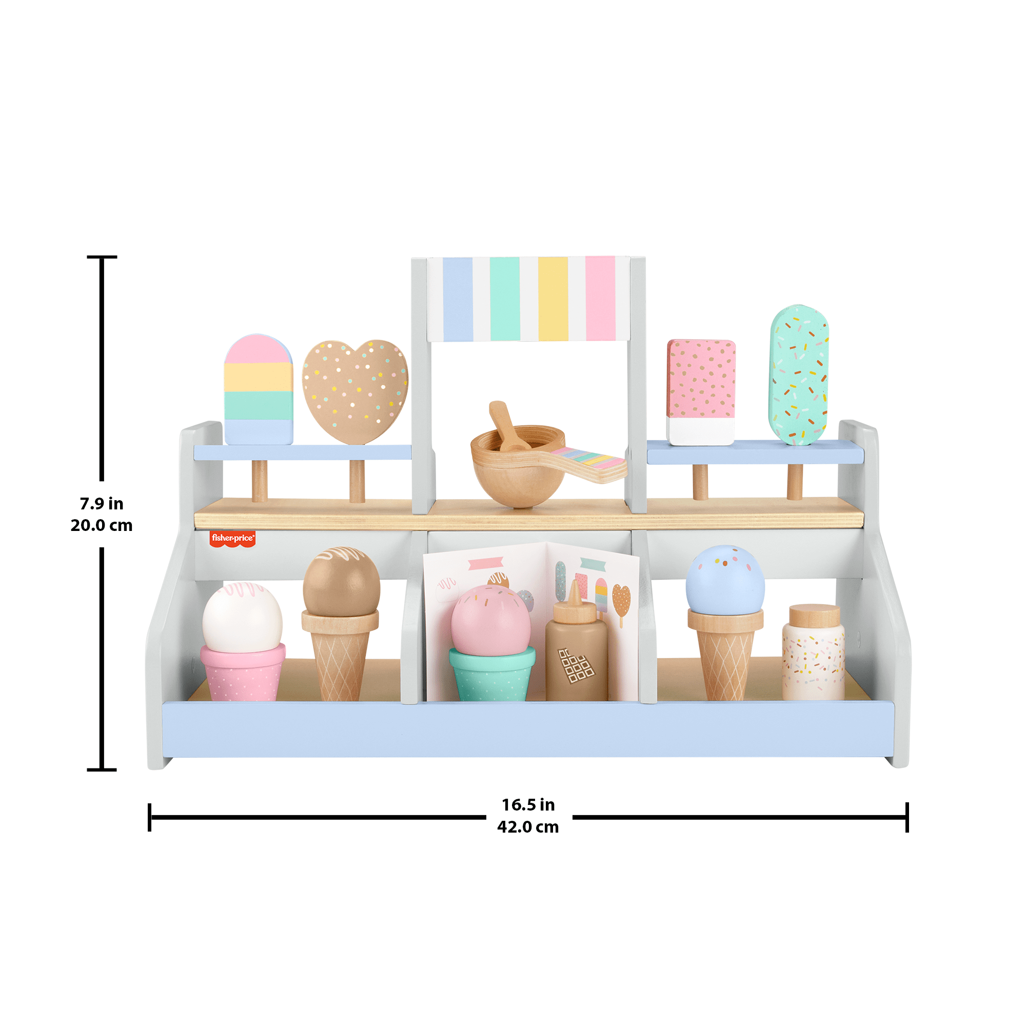 Fisher-Price Wooden Ice Cream Shop Set For Preschool Pretend Play, 18 Wood Pieces
