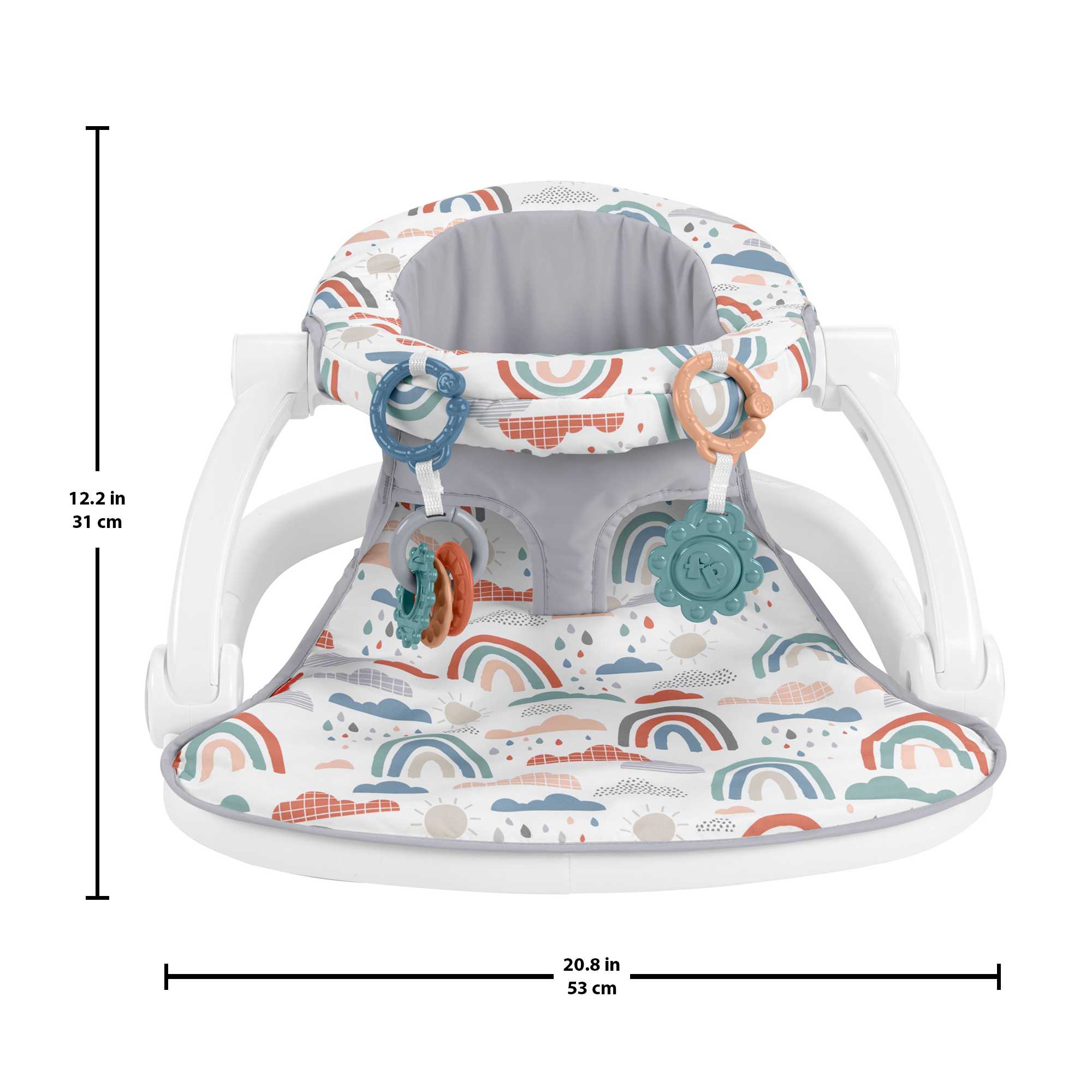 Fisher-Price Sit-Me-Up Floor Seat Portable Baby Chair With Toys, Rainbow Showers