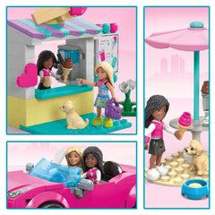 MEGA Barbie Convertible & Ice Cream Stand Building Toy Kit With 2 Micro-Dolls (225 Pieces)