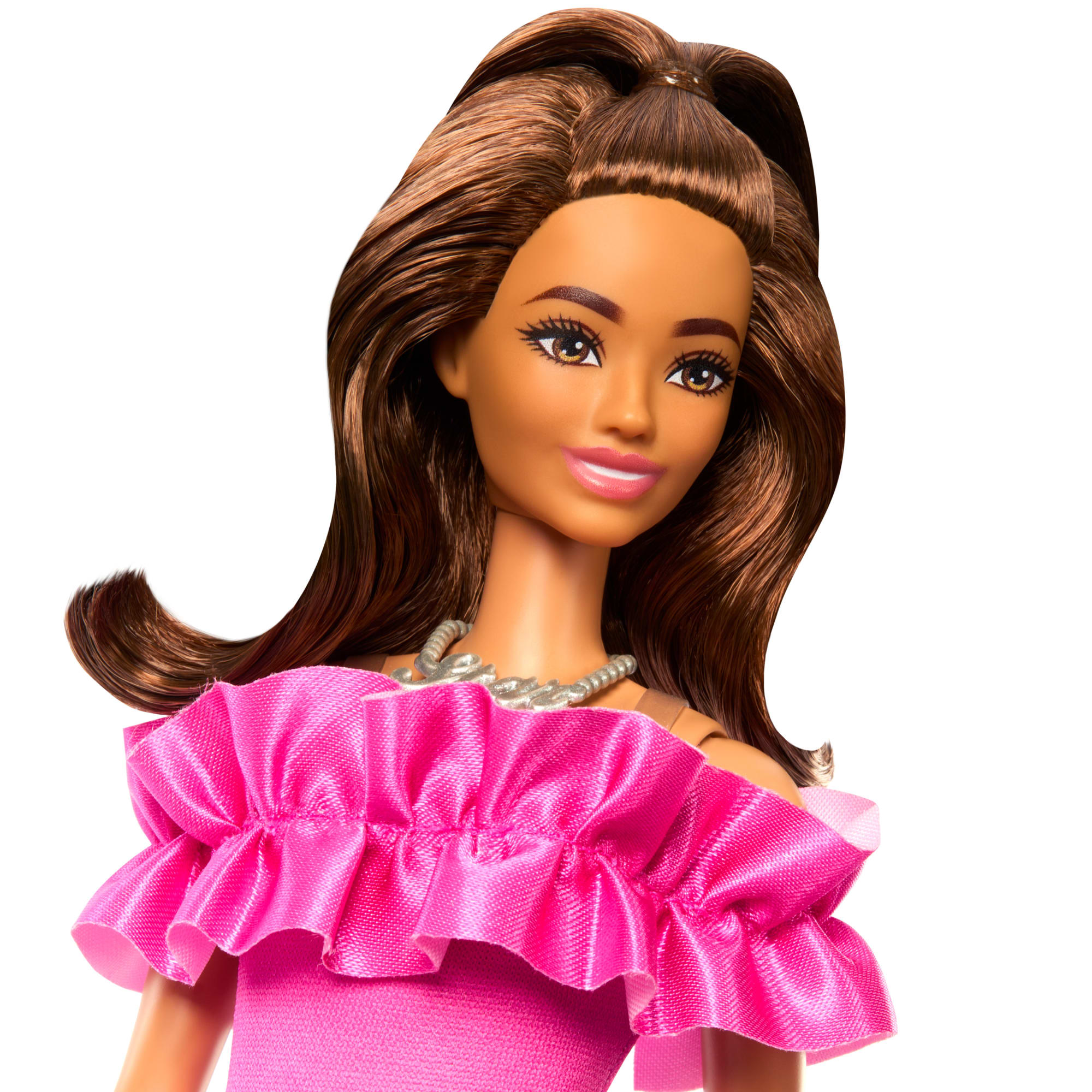 Barbie Fashionistas Doll #217 With Brown Wavy Hair & Pink Dress, 65Th Anniversary